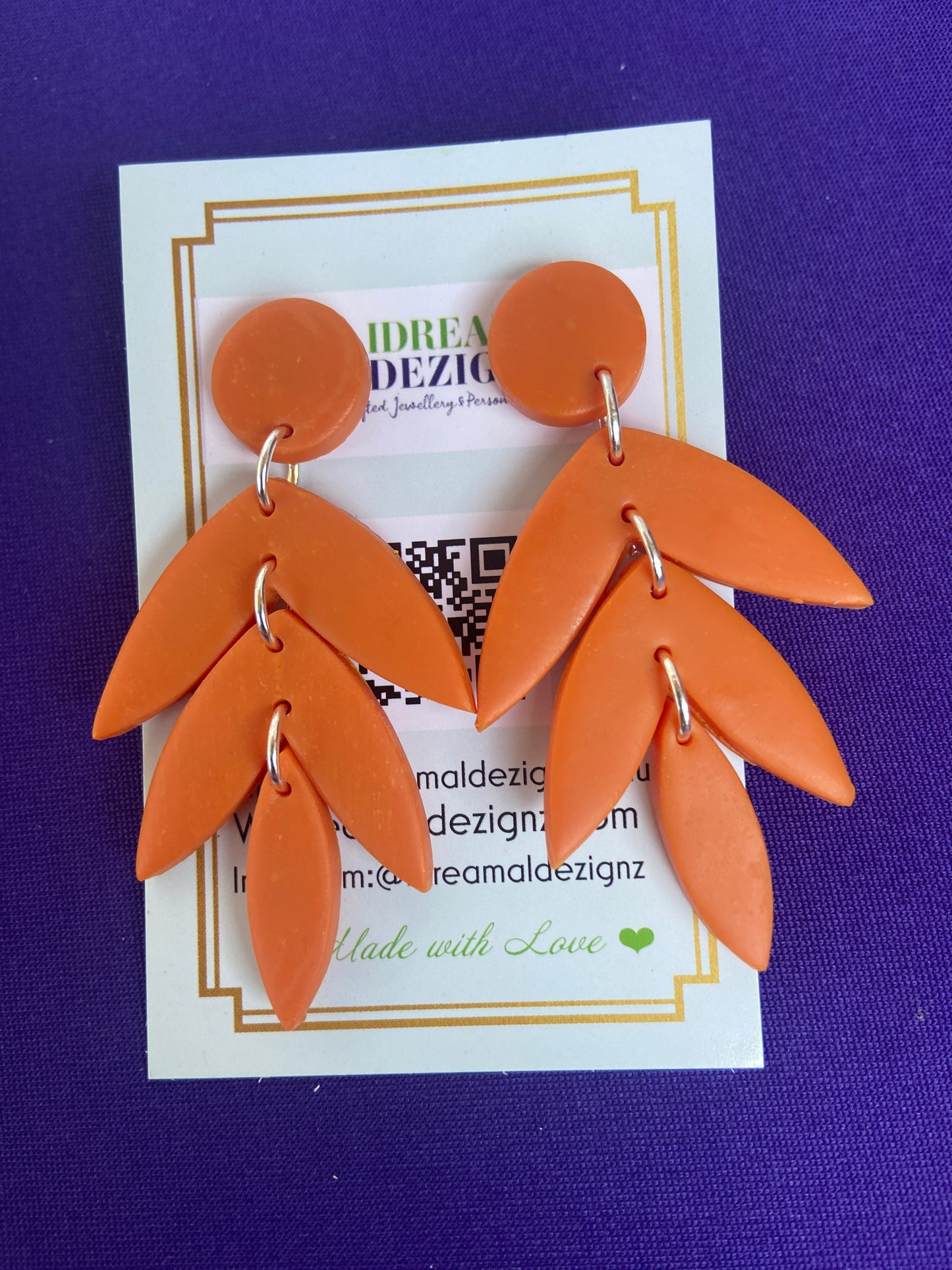 Polymer Clay leaf dangle earring